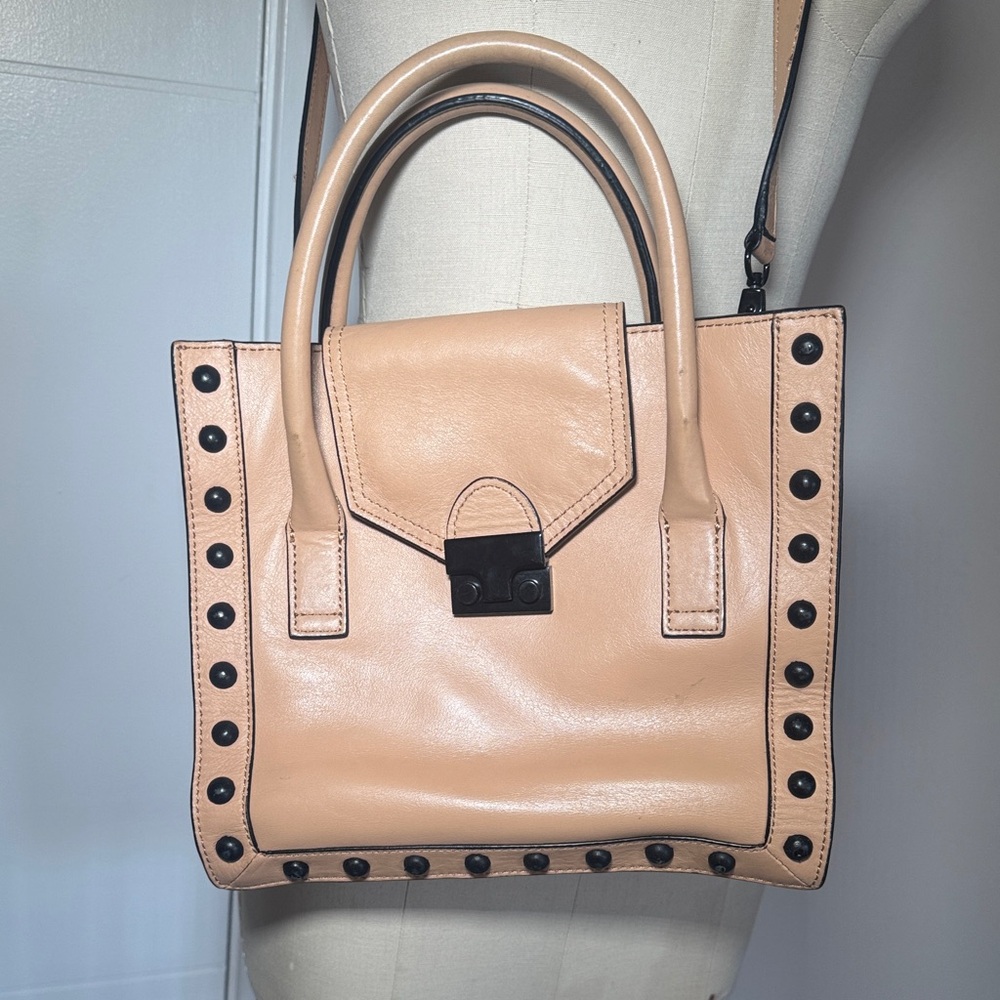 Loeffler Randall Studded Leather Satchel Tan Top Handle Crossbody